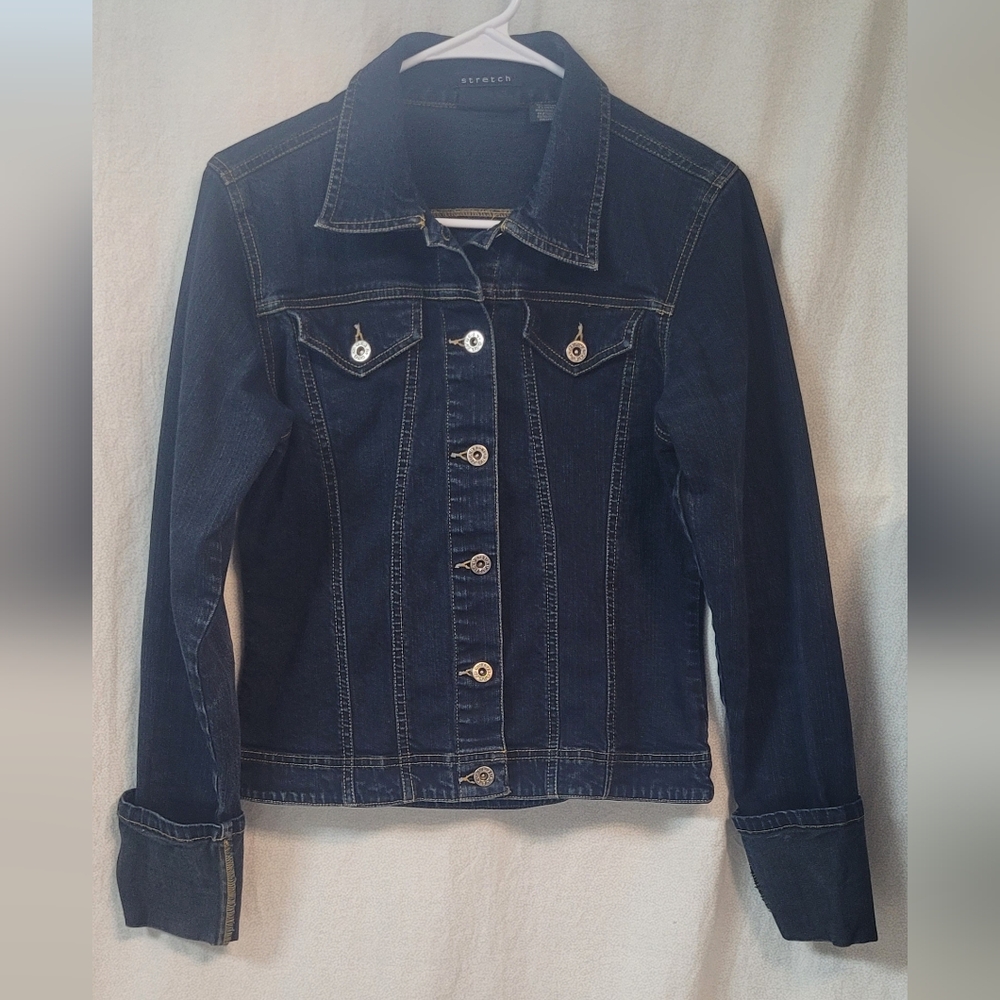 Denim Jean Jacket, Size Med, Black Stretch Streetwear Casual Western Festival